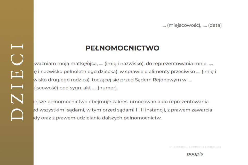 Pełnomocnictwo dla rodzica alimenty na dorosłe dzieci