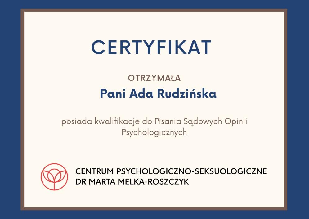 pisanie opinii sądowych certyfikat Ada Rudzińska