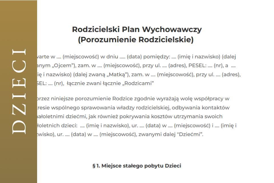 Porozumienie Rodzicielskie Rodzicielski Plan Wychowawczy