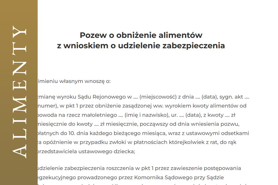 Pozew o obniżenie alimentów na dziecko wzór