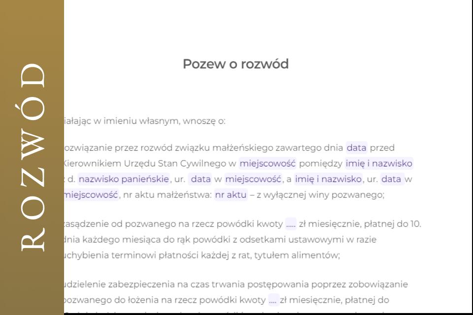 Pozew o rozwod z orzekaniem o winie z wnioskiem o nakaz eksmisji