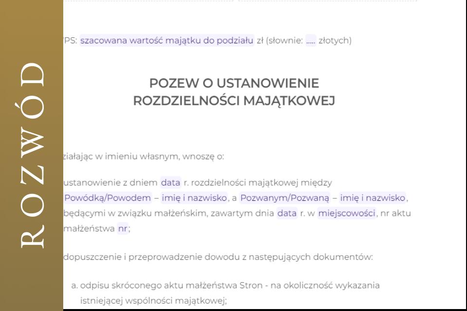 Pozew o ustanowienie rozdzielności majątkowej podział majątku intercyza