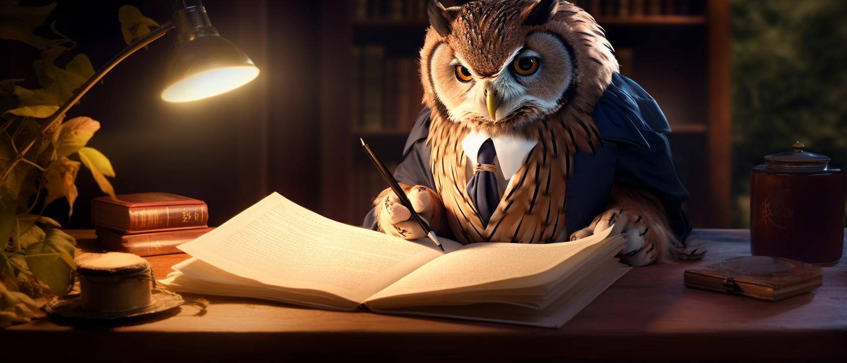 Sowa wypełniająca dokumenty