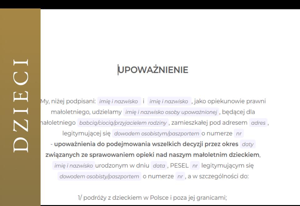 Upowaznienie dla babci na wakacje i do lekarza