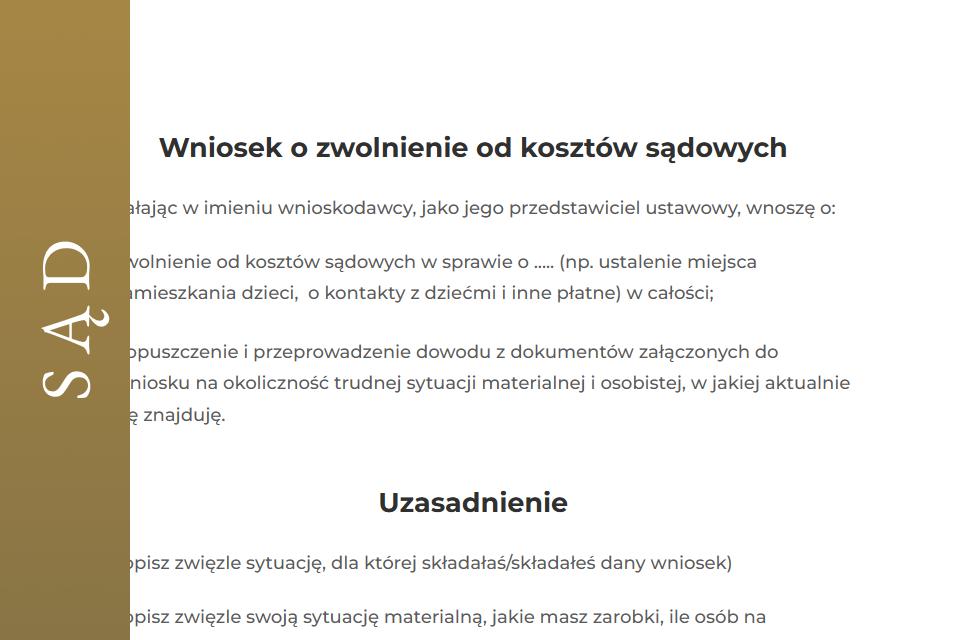 Wniosek o zwolnienie z kosztow sądowych wzor