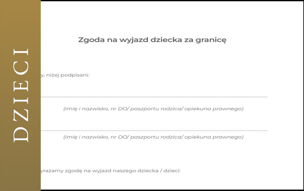 Zgoda na wyjazd dziecka za granicę WZÓR bezpłatny po polsku